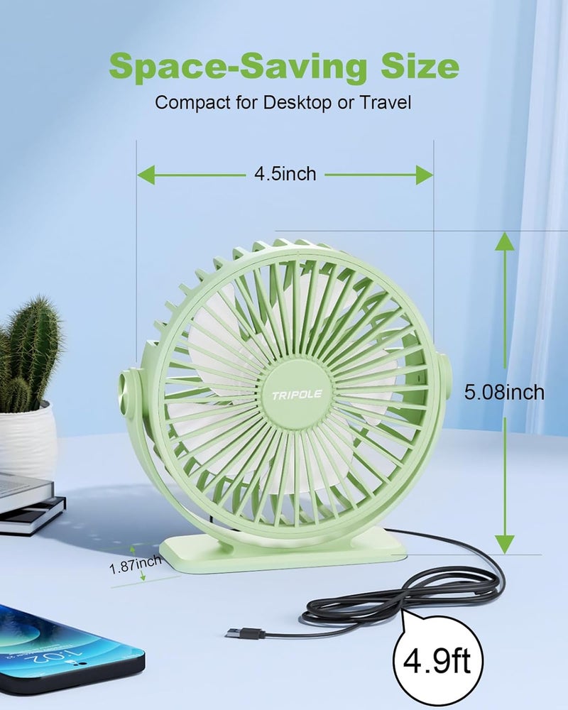 TriPole USB Desk Fan Mini Portable Fan, 3 Speeds Strong Breeze Small Electric Fans, 360° Rotation Quiet Plug In Personal USB Fans for Desktop Bedroom Office Table Travel Cruise, Green, 4.5in - Image 5